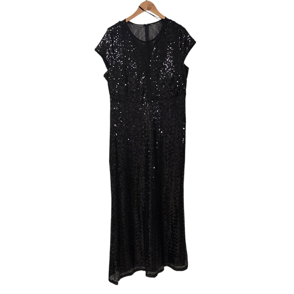 Blu Sage Black Sequin Special Occasion Floor Length Evening Gown Sz 20W $149 NWT